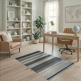 Geometric Modern Bold Striped Bold Black White Striped Woven Area Rug
