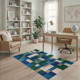 Blue and Teal Geometric Blue Teal Abstract Area Rug