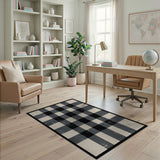 Plaid Distressed Black White Plaid Area Rug