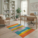 Vibrant Polka Dot Multi-Stripe Area Rug