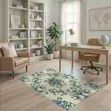 Blue and Teal Teal Floral Damask Vintage Area Rug