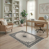 Black and White Ornate Black Frame Area Rug