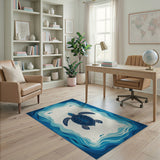 Coastal Beach Sea Turtle Ocean Waves Blue Area Rug
