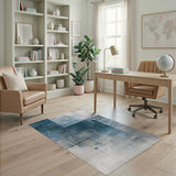 Distressed Blue Block Abstract Area Rug