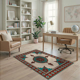 Teal Red Medallion Traditional Persian Rug