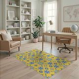 Sunny Yellow Blue Starflower Area Rug
