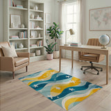Coastal Blue Teal Waves Starfish Area Rug