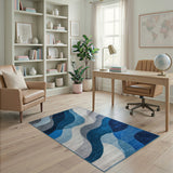 Blue Teal Abstract Wave Blue and Teal Area Rug