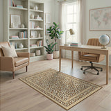 Beige and Neutral Cream Leopard Print Area Rug with Tan Border
