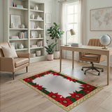 Red Poinsettia Gold Frame Border Rug