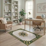 Ornate Green and Gold Medallion Area Rug