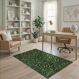 Emerald Green Floral Vine Embroidered Rug