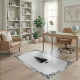 Ornate Framed Fir Tree Black White Area Rug