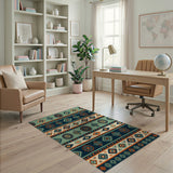 Southwestern Geometric Teal Orange Area Rug