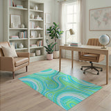 Blue and Teal Swirling Teal Waves Abstract Area Rug