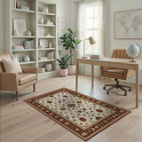 Traditional Persian Floral Area Rug Cream Red Border