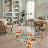 Orange Floral Vintage Area Rug