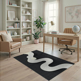 Abstract Wavy Serpent Area Rug Black White