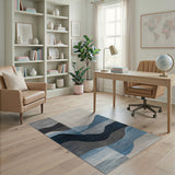 Geometric Blue Wave Area Rug