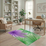Purple Green Watercolor Leaf Area Rug