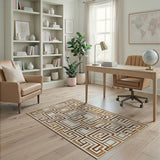 Tan Labyrinth Maze Geometric Area Rug