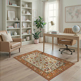 Cream Persian Floral Area Rug with Terracotta Border