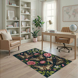 Navy Pink Butterfly Rose Floral Area Rug