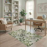 Green Botanical Green Leaves Area Rug