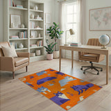 Playful Wolves Cacti Orange Area Rug