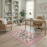 Vintage Pink Floral Border Pink Area Rug