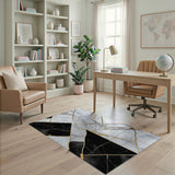 Black White Marble Gold Geometric Area Rug