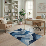 Fluid Blue and Teal Fluid Blue Waves Abstract Area Rug