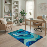 Playful Cartoon Blue Whale Ocean Area Rug