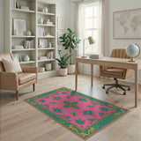 Ornate Pink Persian Area Rug with Teal Gold Florals