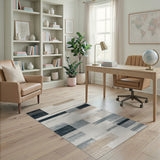Distressed Grey Geometric Stripe Area Rug