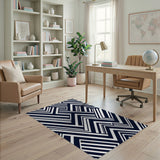 Bold Black White Geometric Interlock Area Rug