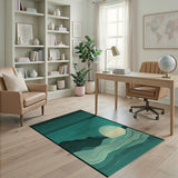 Teal Striped Sunrise Landscape Area Rug
