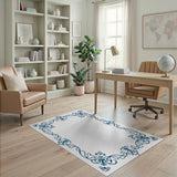 Blue and Teal Ornate Navy Blue Floral Border Rug