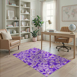 Purple Floral Vintage Area Rug with White Blossoms