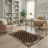 Elegant Brown Trellis Lattice Rug with Ornate Borders