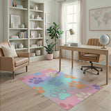 Kids Cartoon Pastel Paw Print Kids Area Rug