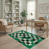 Emerald Green Checkerboard Geometric Area Rug