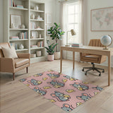Cute Cartoon Mice Cheese Pink Area Rug