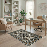 Beige and Neutral Ornate Cream Persian Medallion Area Rug