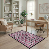 Vintage Pink Black Daisy Floral Area Rug