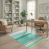 Geometric Modern Blue and Teal Blue Teal Horizontal Striped Area Rug