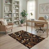 Opulent Gold Leaf Floral Area Rug