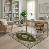 Oval Traditional Persian Area Rug in Green Cream