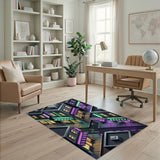 Neon Pixel City Street Area Rug