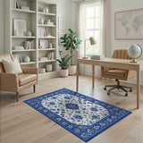 Elegant Blue White Traditional Persian Rug